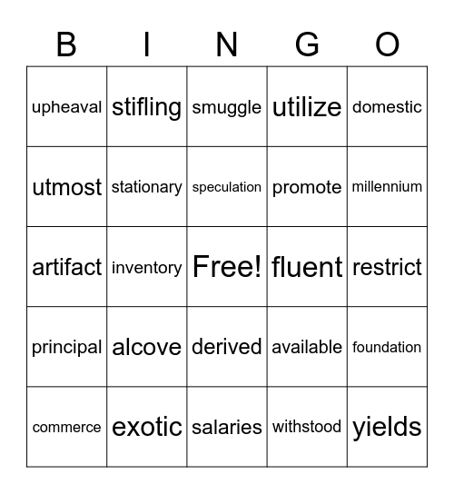 Bingo up to Unit 2 week 3 Bingo Card