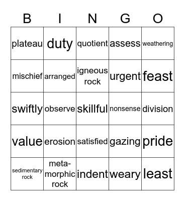Core Vocabulary (quarter 4) Bingo Card