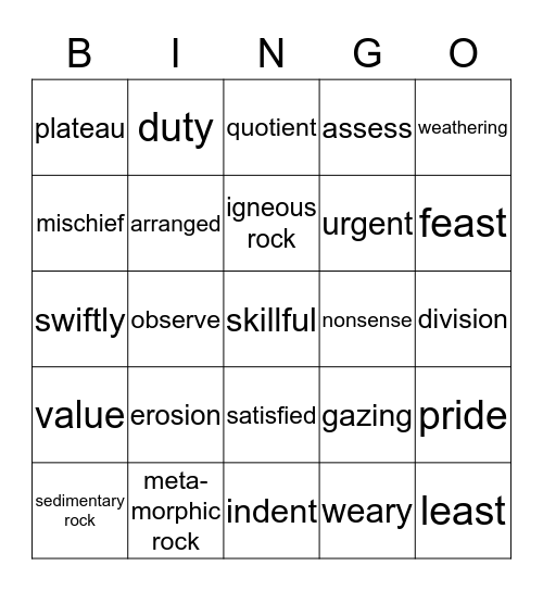 Core Vocabulary (quarter 4) Bingo Card
