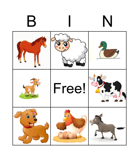 FARM ANIMALS Bingo Card