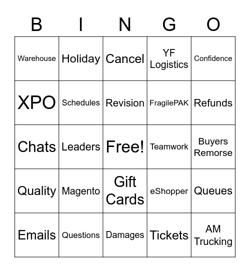 Customer Service Bingo Card