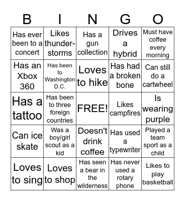 People Bingo Card