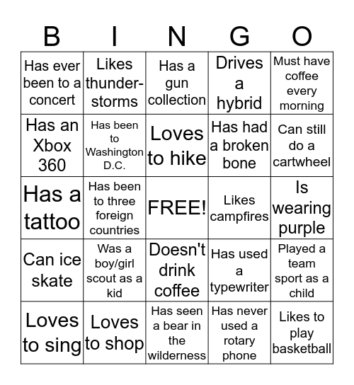 People Bingo Card