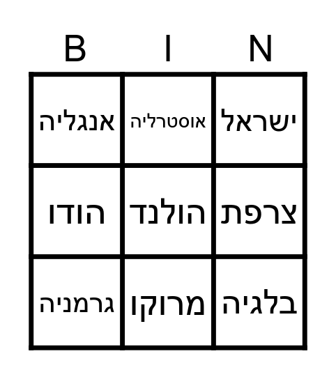 בינגו מדינות Bingo Card