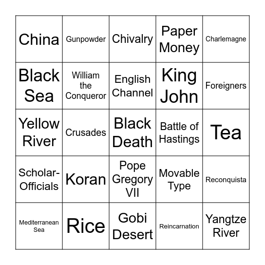Review Terms Bingo Card