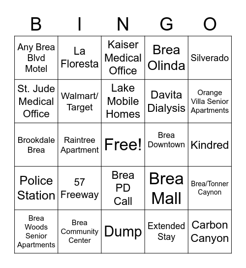 Brea 1 Bingo Card