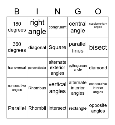 Geometry Bingo Card