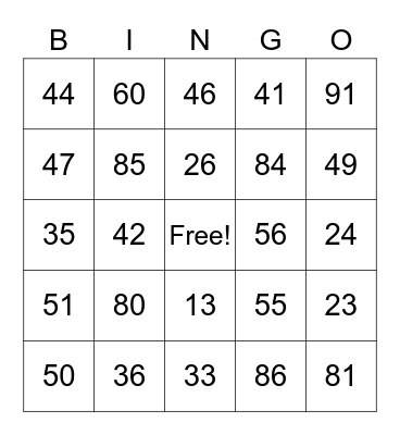 Place Value Bingo Card