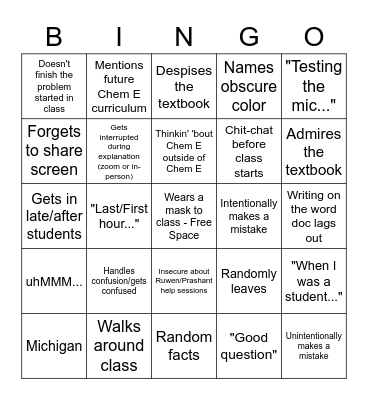 ECH3023 Bingo Card