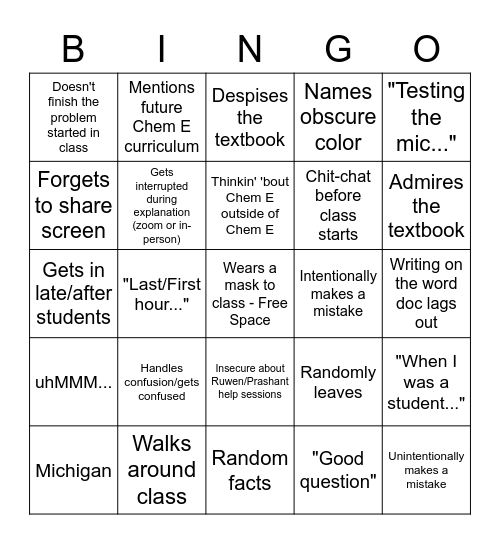 ECH3023 Bingo Card