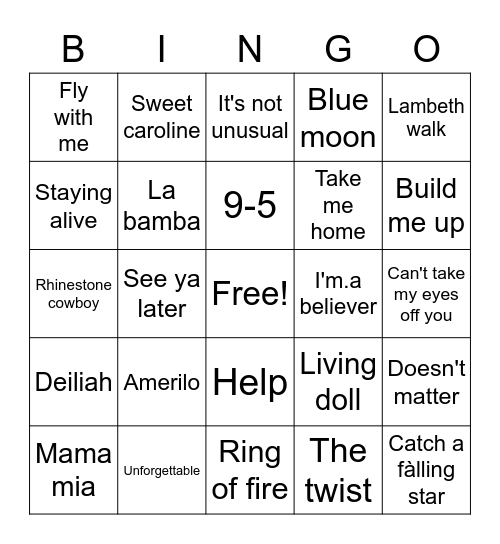 Music Bingo Card