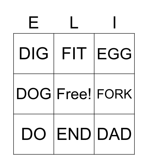 D-E-F Bingo Card