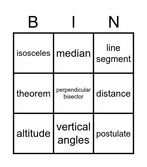 Geometry vocab bingo Card