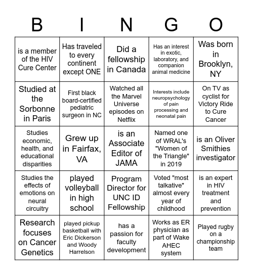 UNC SOM ODEI Bingo Card
