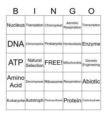 Biology BINGO Card