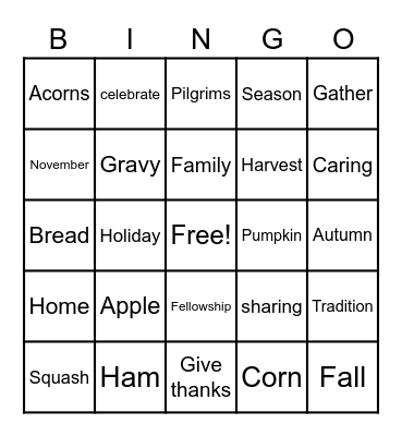 Thanksgiving Bingo Card