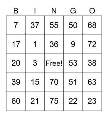 7th/8th Grade Bingo Card