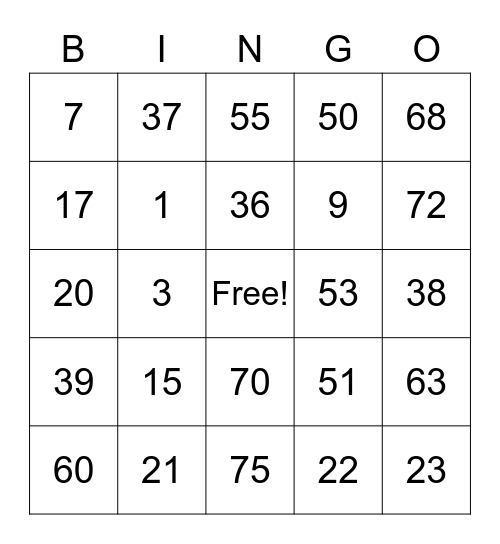 7th/8th Grade Bingo Card