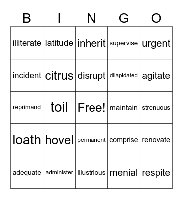 Wordly Wise 7, Lesson 4 - 5 Bingo Card