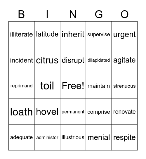 Wordly Wise 7, Lesson 4 - 5 Bingo Card