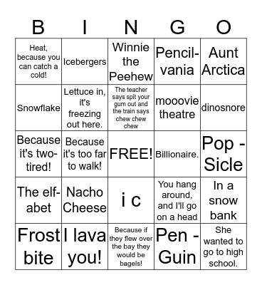 Reese Winter Bingo Card