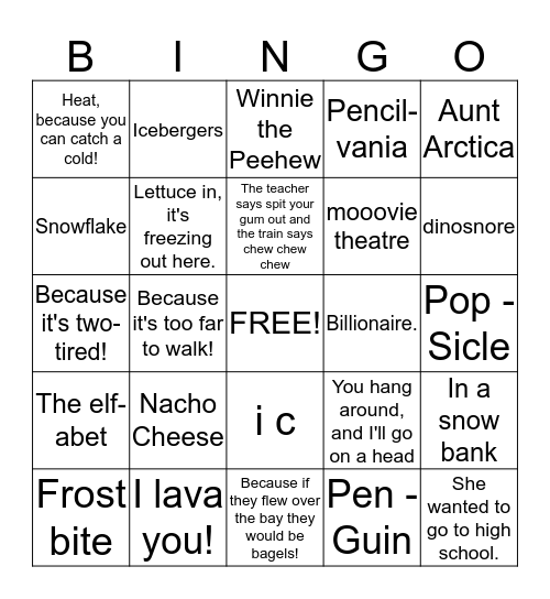 Reese Winter Bingo Card