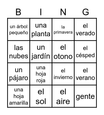 ¿Qué hay afuera? Bingo Card