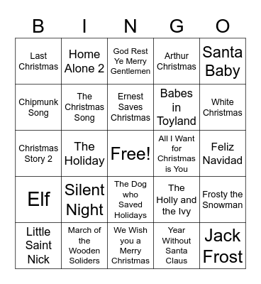 Christmas Movie and Music Bingo Card