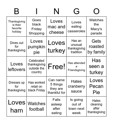 Thanksgiving Bingo Card