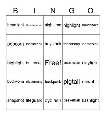 Compound words Bingo Card