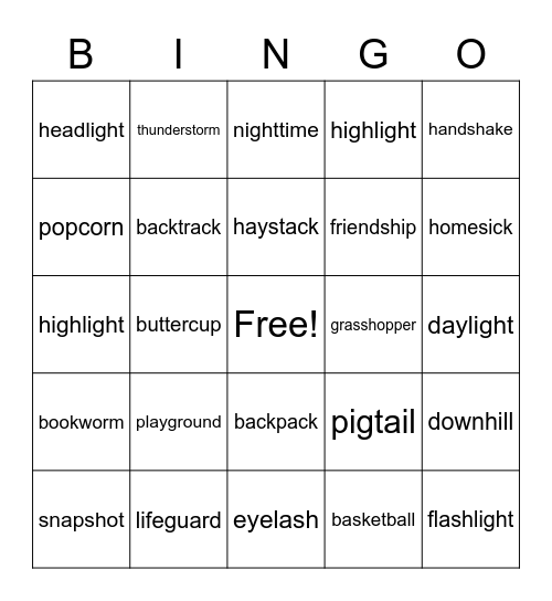 Compound words Bingo Card