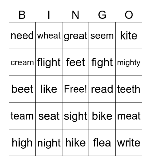 Long e and long i Bingo Card