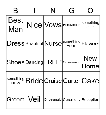 Erin's Bridal Shower Bingo Card