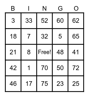 June's Card Bingo Card