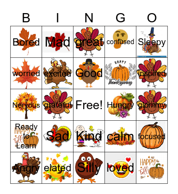 Thanksgiving Feelings Bingo Card