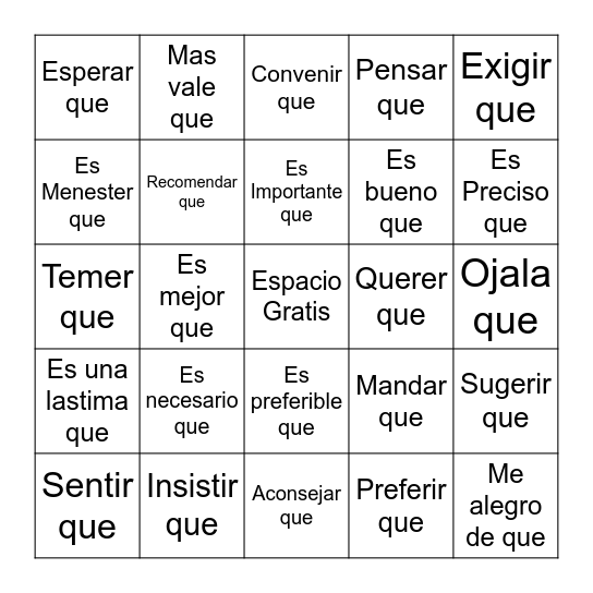 El Subjuntivo Bingo Card