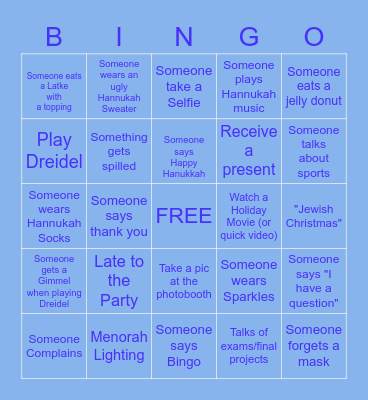 Gordon Scholars Hannukah Bingo Card