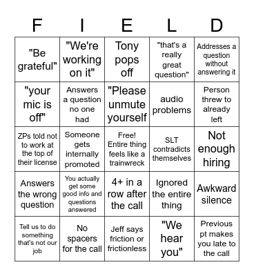 Field team call Bingo Card