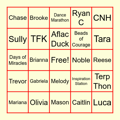 Miracle Kid Bingo Card