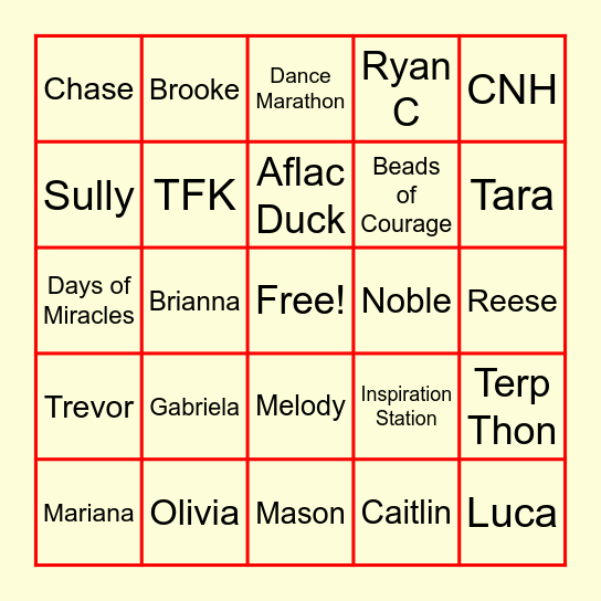 Miracle Kid Bingo Card