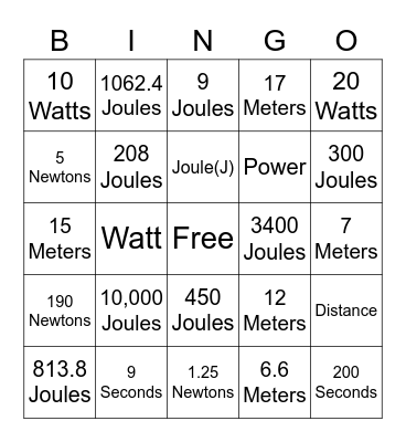 Bingo Work and Power Review Bingo Card