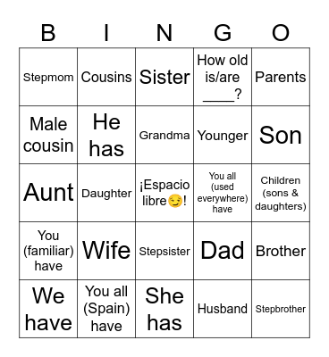 La familia y tener Bingo Card