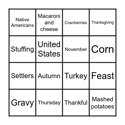 Thanksgiving Bingo Card