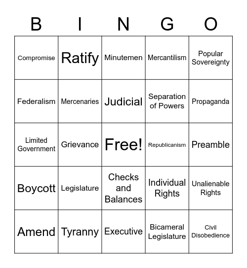 Unit 4 Vocabulary Bingo Card