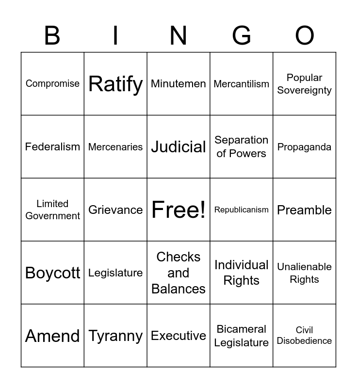 Unit 4 Vocabulary Bingo Card