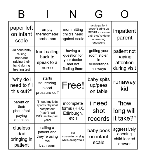 Aide Bingo Card