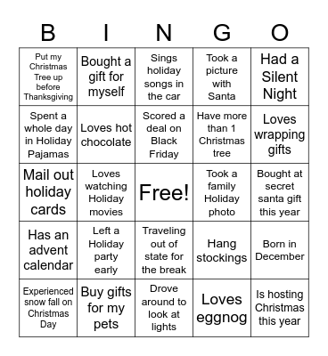 Jingle and Mingle Staff Bingo Card