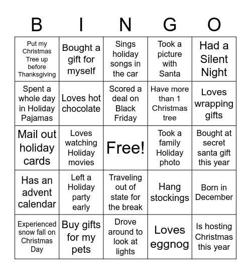 Jingle and Mingle Staff Bingo Card