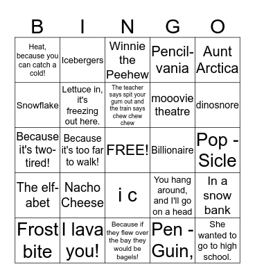 Reese Winter Bingo Card