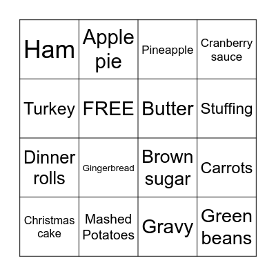 Christmas Foods Bingo Card